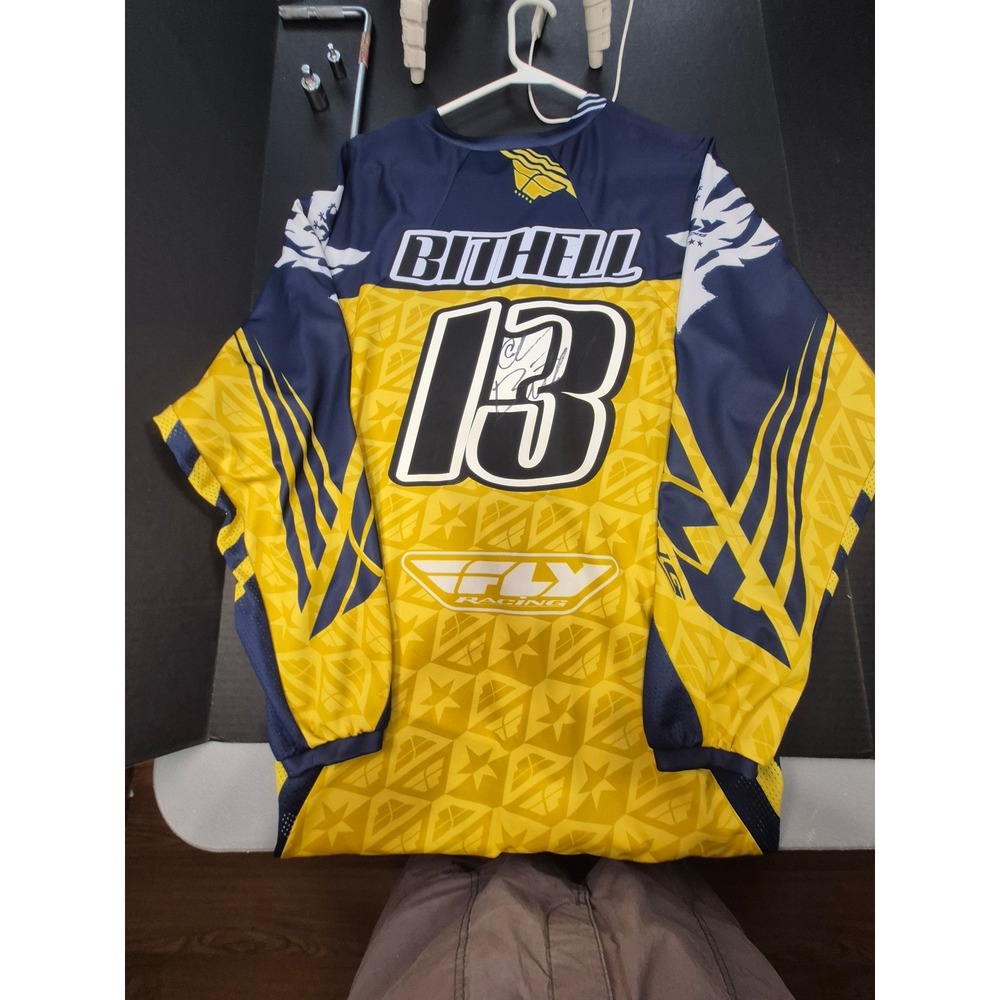 Fly Racing Pro ATV Series Jersey Chris Bithell 13 Autographed Yellow Navy Large